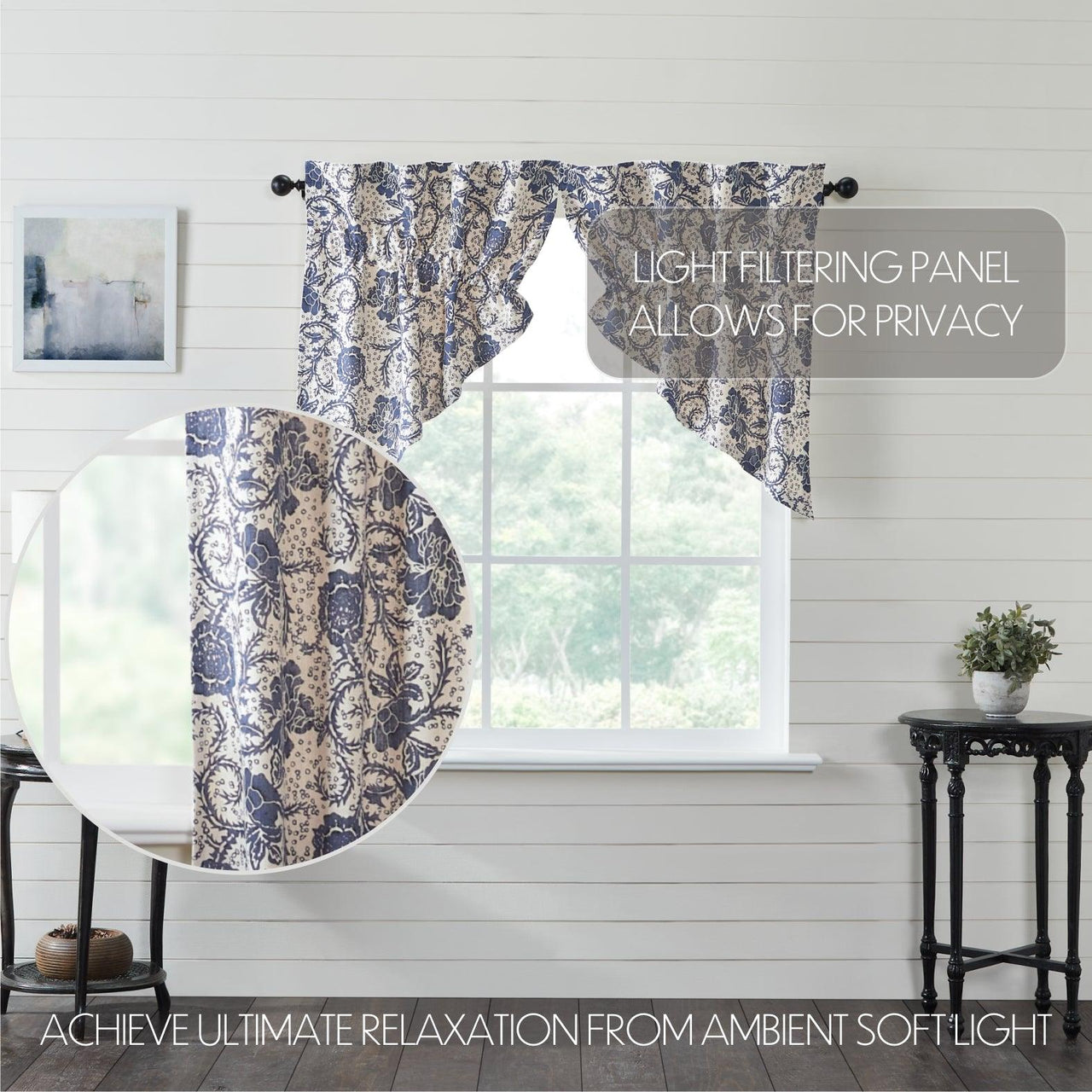 Dorset Navy Floral Prairie Swag Set of 2 36x36x18 VHC Brands - The Fox Decor