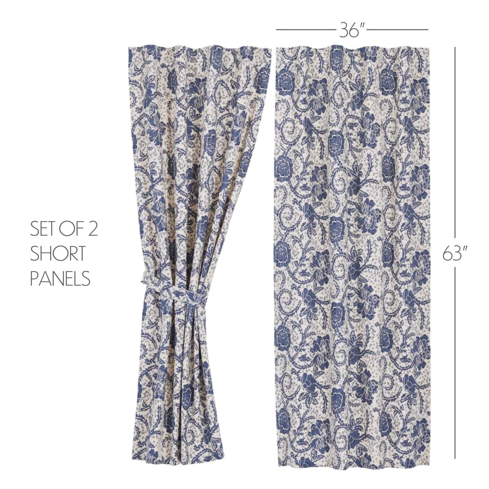 Dorset Navy Floral Short Panel Curtain Set of 2 63x36 VHC Brands - The Fox Decor