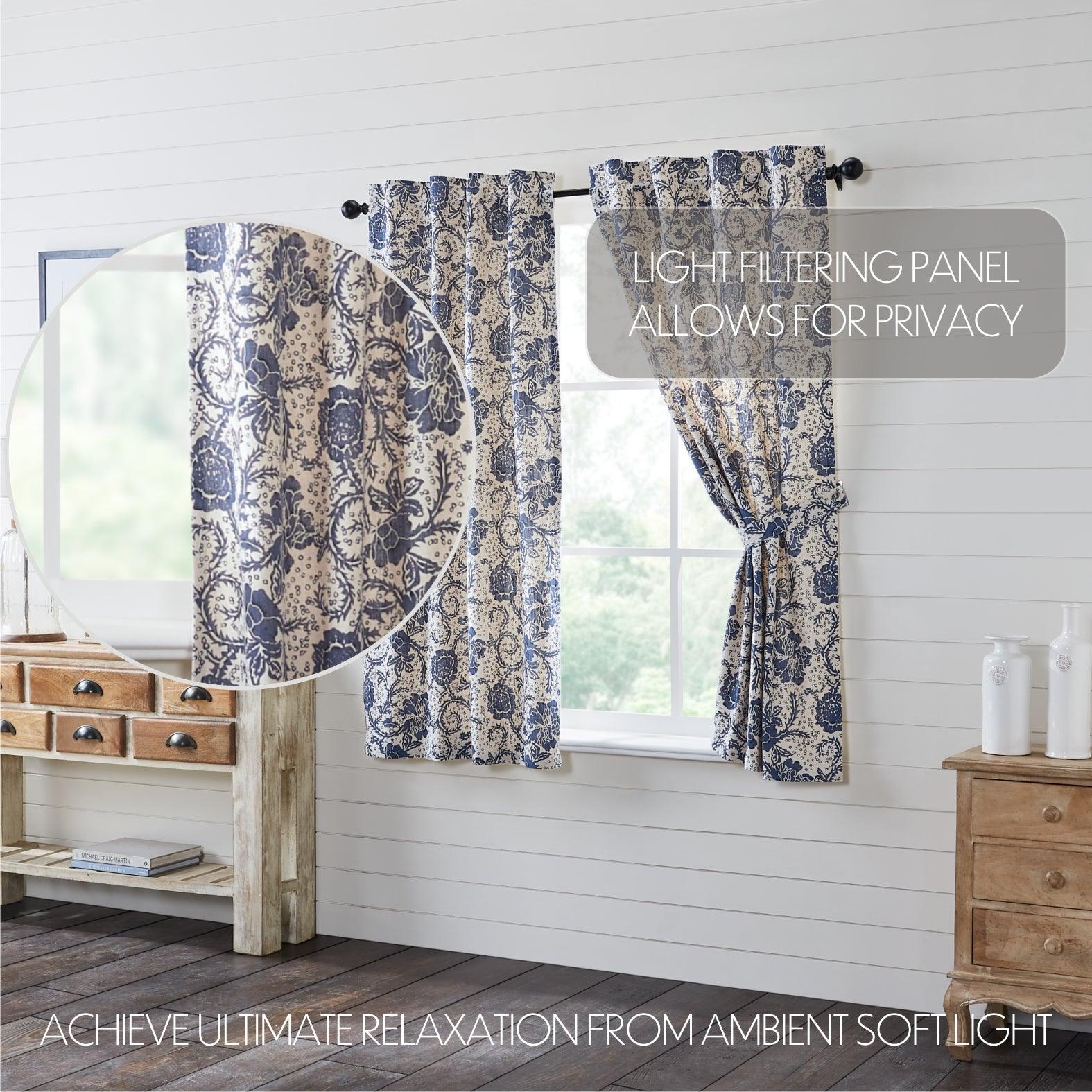 Dorset Navy Floral Short Panel Curtain Set of 2 63x36 VHC Brands - The Fox Decor