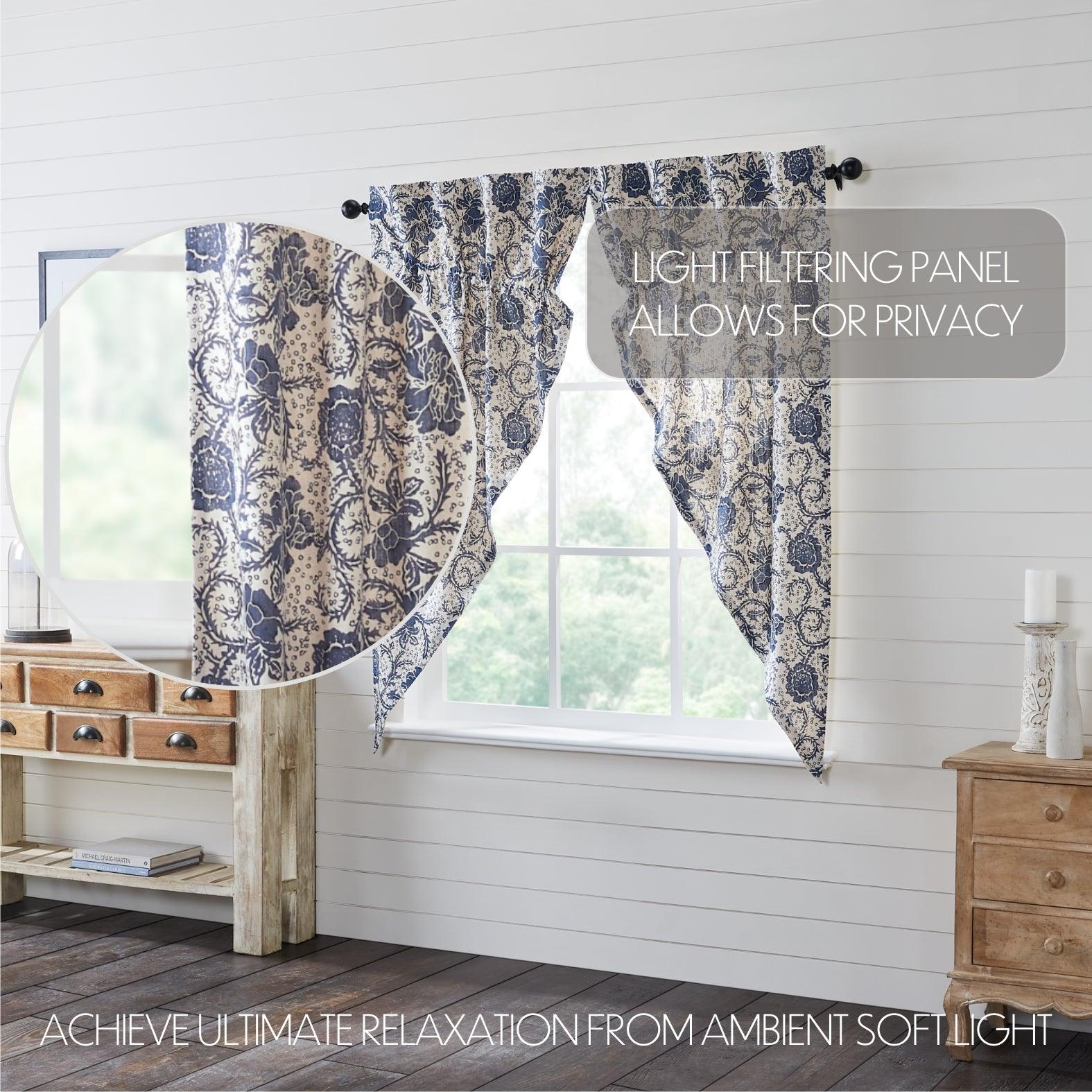 Dorset Navy Floral Prairie Short Panel Curtain Set of 2 63x36x18 VHC Brands - The Fox Decor