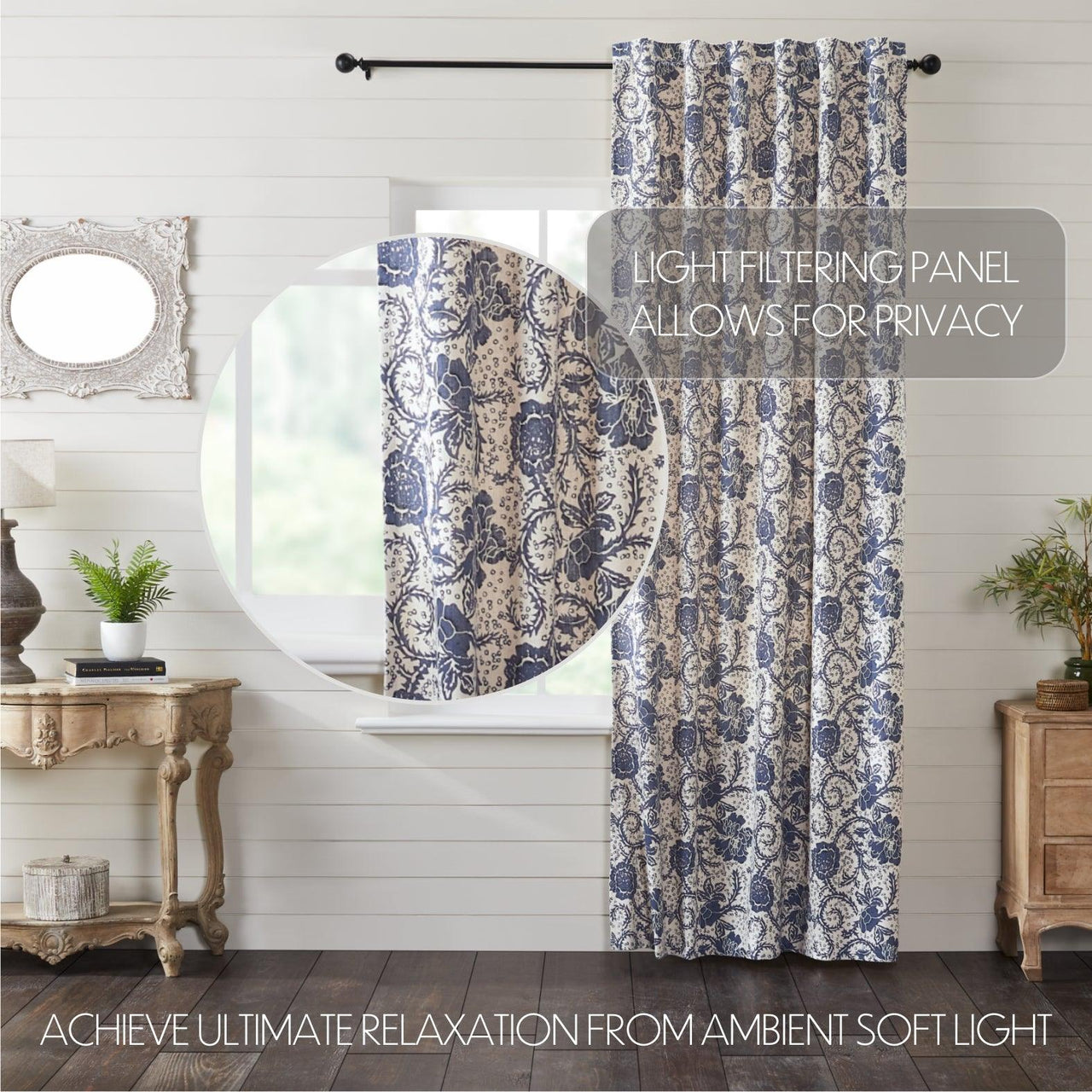 Dorset Navy Floral Panel Curtain 96x50 VHC Brands - The Fox Decor