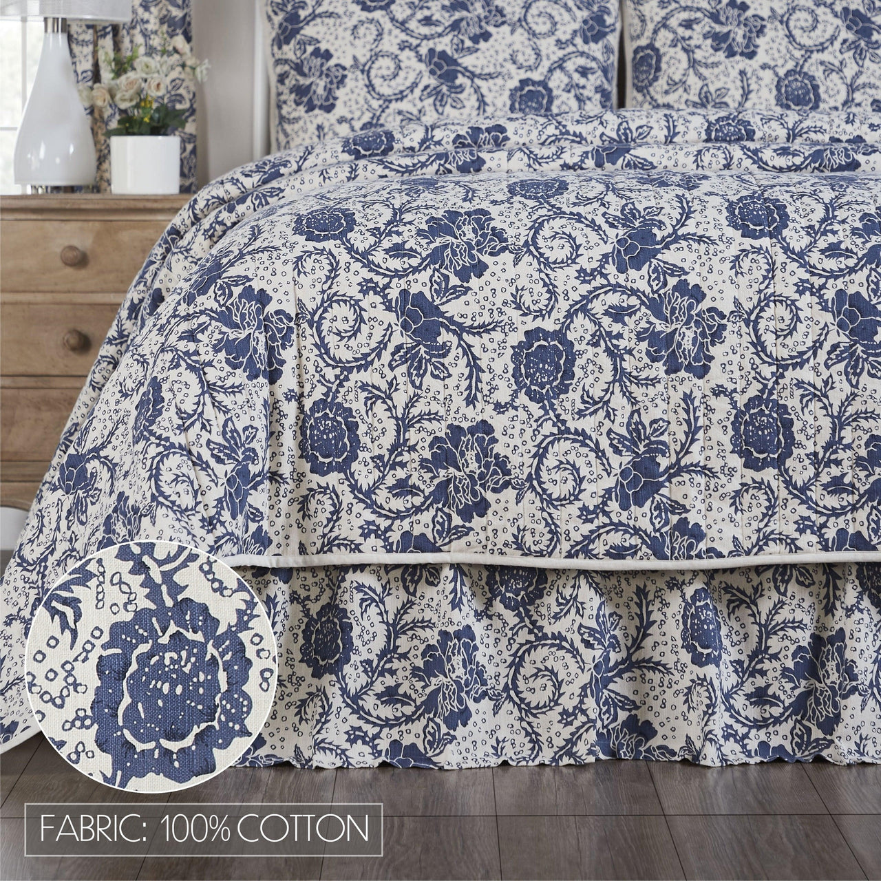 Dorset Navy Floral Queen Bed Skirt 60x80x16 VHC Brands - The Fox Decor