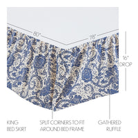 Thumbnail for Dorset Navy Floral King Bed Skirt 78x80x16 VHC Brands