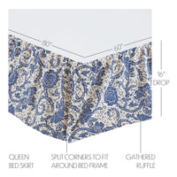 Dorset Navy Floral Queen Bed Skirt 60x80x16 VHC Brands - The Fox Decor