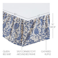 Thumbnail for Dorset Navy Floral Queen Bed Skirt 60x80x16 VHC Brands