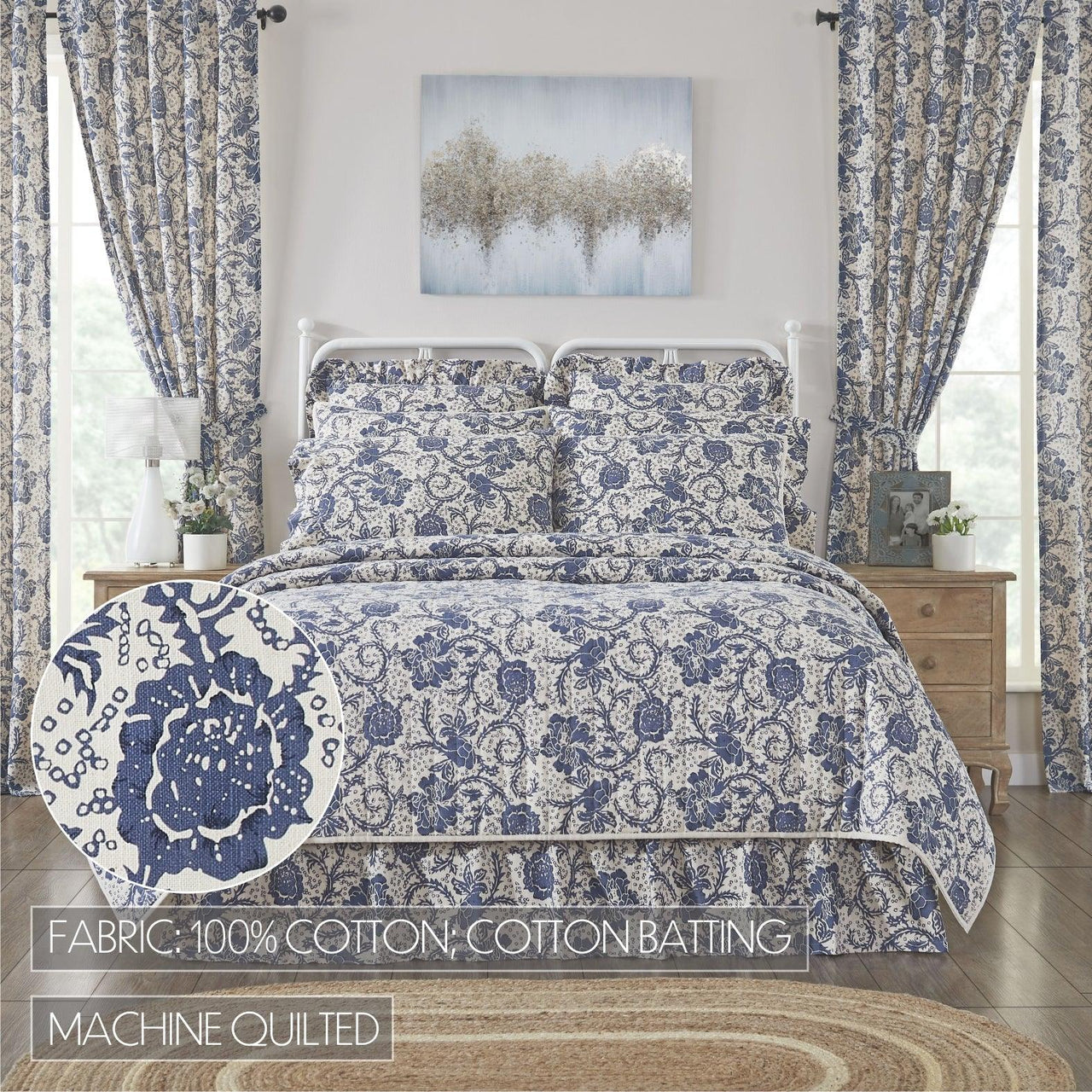Dorset Navy Floral Luxury King Quilt 120WX105L VHC Brands - The Fox Decor