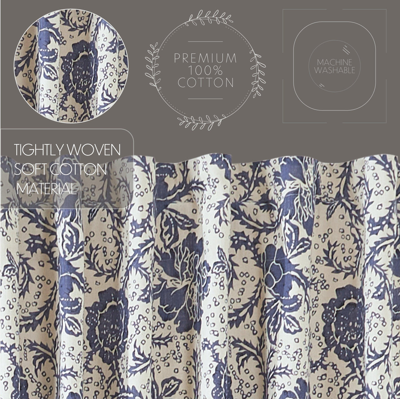 Dorset Navy Floral Swag Curtain Set of 2 36x36x16 VHC Brands