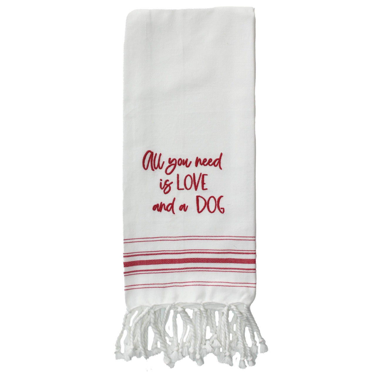 Red All you need love dog towel - Interiors by Elizabeth
