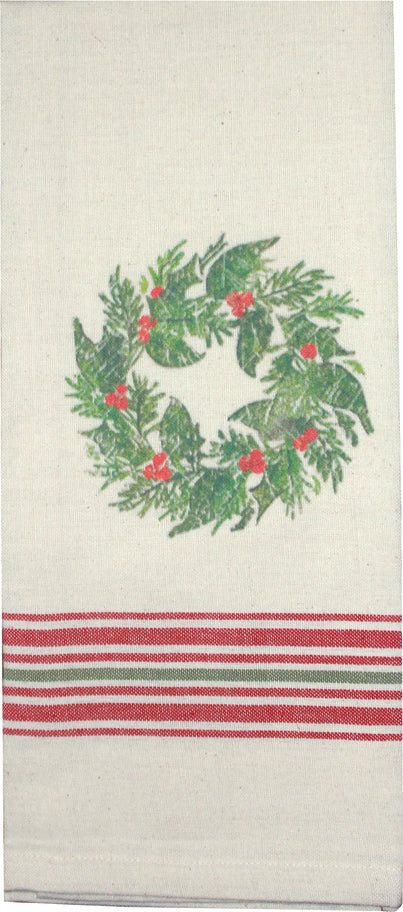 Holiday Grain Sack Cream, Red, Grn towel  - Interiors by Elizabeth