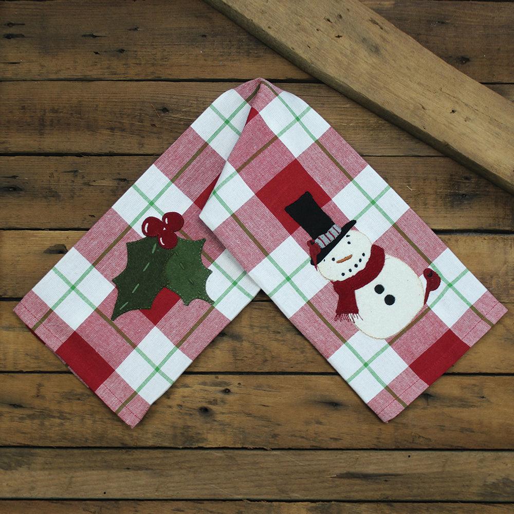 2 in 1 Christmas Buffalo Check Holly, SnowmanTTowel Set of two ET220021 - The Fox Decor