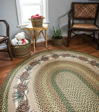 Thumbnail for Needles & Cones Design Oval Braided Rug 3'x5'  - Earth Rugs
