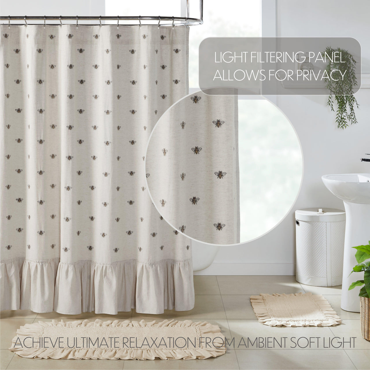 Embroidered Bee Shower Curtain 72x72 VHC Brands