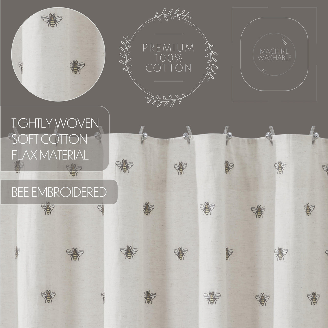 Embroidered Bee Shower Curtain 72x72 VHC Brands