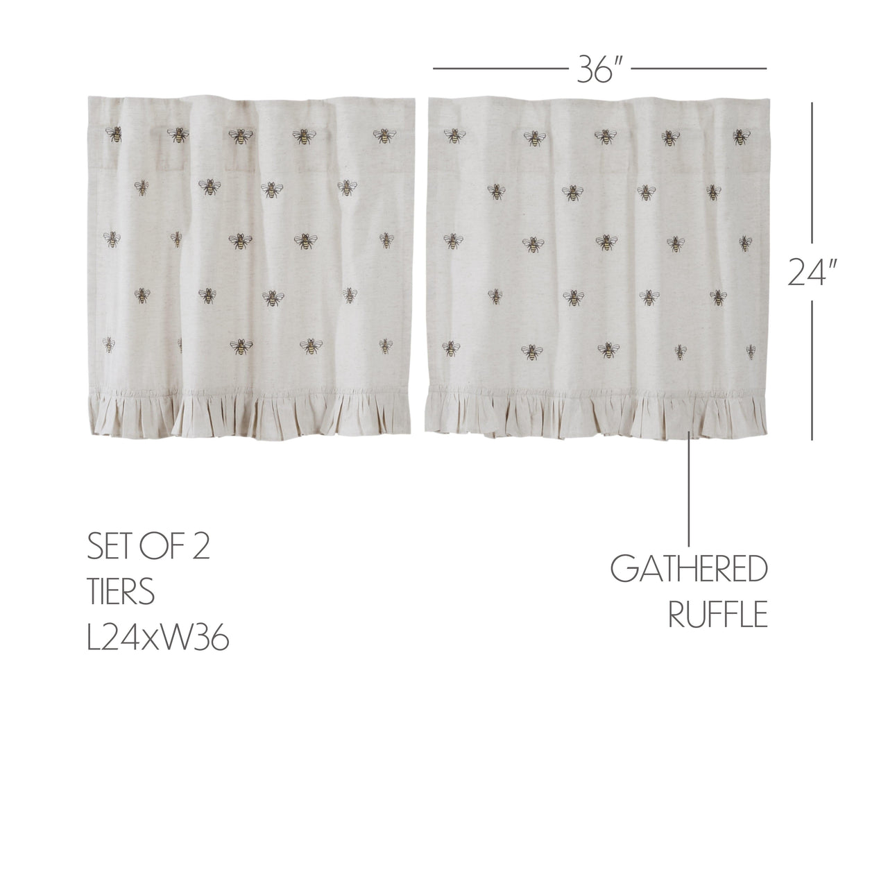 Embroidered Bee Tier Curtain Set of 2 L24xW36 VHC Brands - The Fox Decor