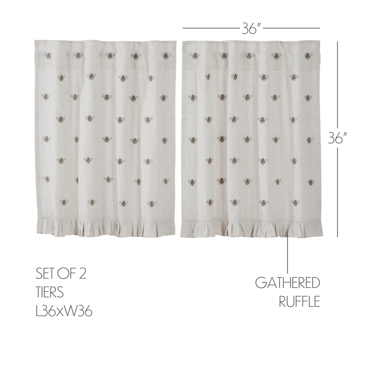 Embroidered Bee Tier Curtain Set of 2 L36xW36 VHC Brands - The Fox Decor