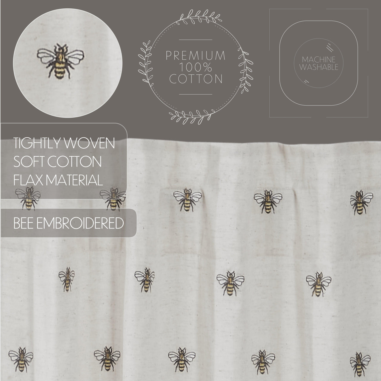 Embroidered Bee Tier Curtain Set of 2 L36xW36 VHC Brands - The Fox Decor