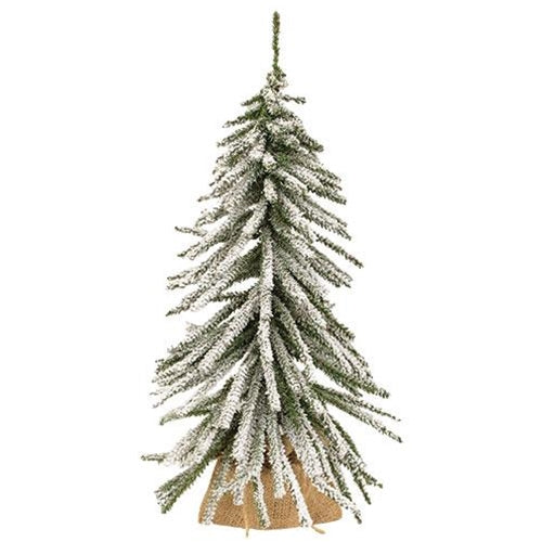 Flocked Mini Downswept Tree With Burlap Base, 24" - The Fox Decor