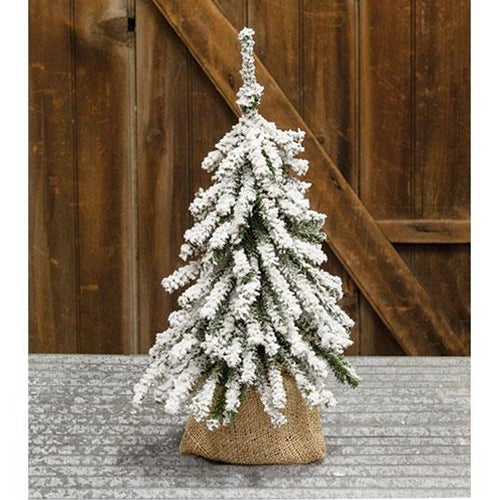 Flocked Mini Downswept Tree With Burlap Base, 18" - The Fox Decor
