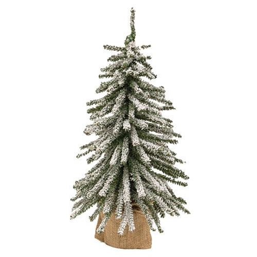 Flocked Mini Downswept Tree With Burlap Base, 18" - The Fox Decor
