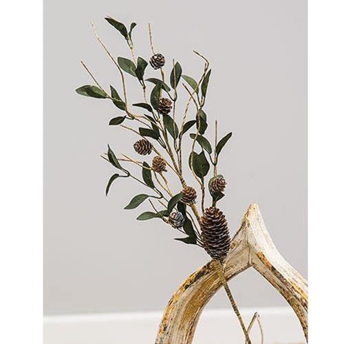 Silver Frosted Pine Cone and Leaf Spray - The Fox Decor