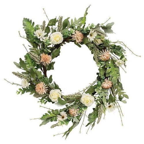 Mixed Antiqued Daisy & Rose Wreath
