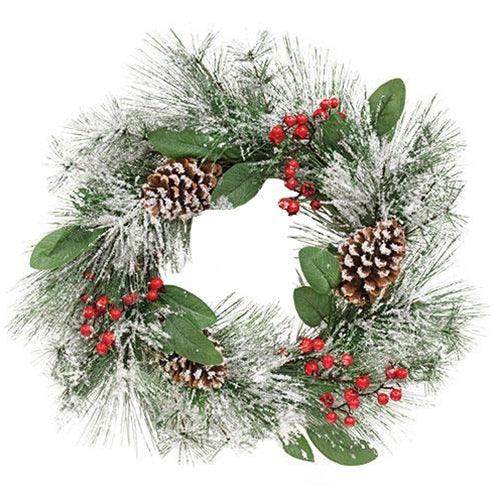 Snowy Long Needle PIne & Berry Wreath - The Fox Decor