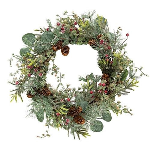 Icy Bristle Pine & Berry Wreath, 24"