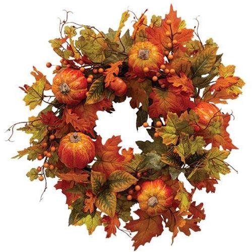 Fall Leaves, Berries & Pumpkins Wreath - The Fox Decor