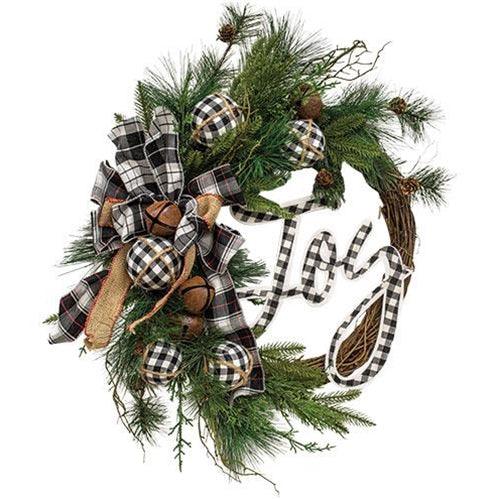 Buffalo Check Holiday Jingle Joy Wreath, 2 Asstd. Sold Individually - The Fox Decor