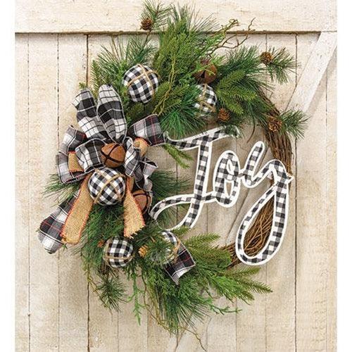 Buffalo Check Holiday Jingle Joy Wreath, 2 Asstd. Sold Individually - The Fox Decor