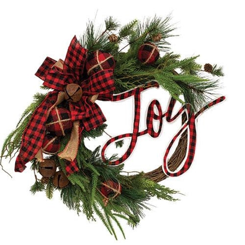 Buffalo Check Holiday Jingle Joy Wreath, 2 Asstd. Sold Individually