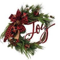 Buffalo Check Holiday Jingle Joy Wreath, 2 Asstd. Sold Individually - The Fox Decor