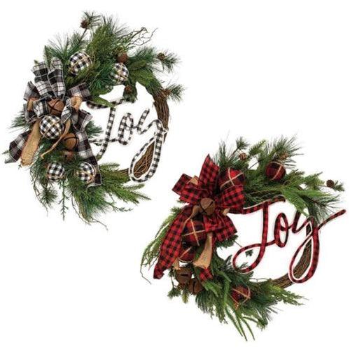 Buffalo Check Holiday Jingle Joy Wreath, 2 Asstd. Sold Individually - The Fox Decor