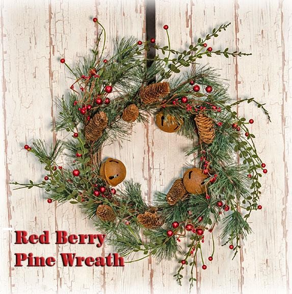 Red Berry Pine Wreath, 22"