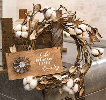 Cotton Wreath w/Shells, 12"