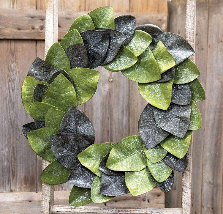 Vintage Glitter Magnolia Leaves Wreath, 22"