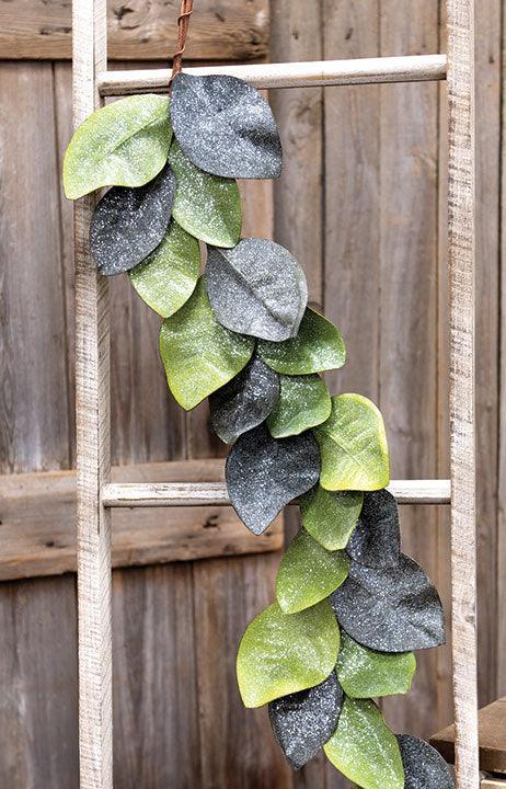 Vintage Glitter Magnolia Leaves Garland, 4ft - The Fox Decor