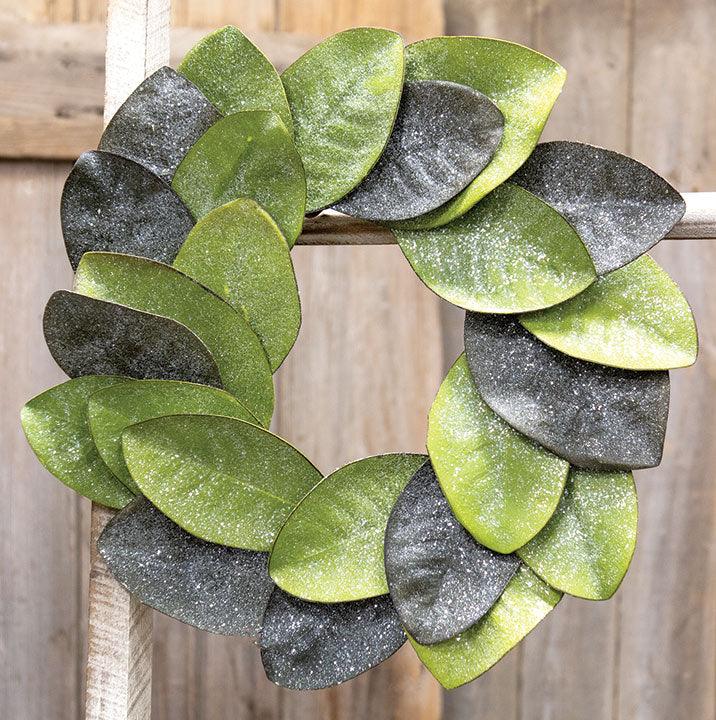 Vintage Glitter Magnolia Leaves Wreath, 16" - The Fox Decor