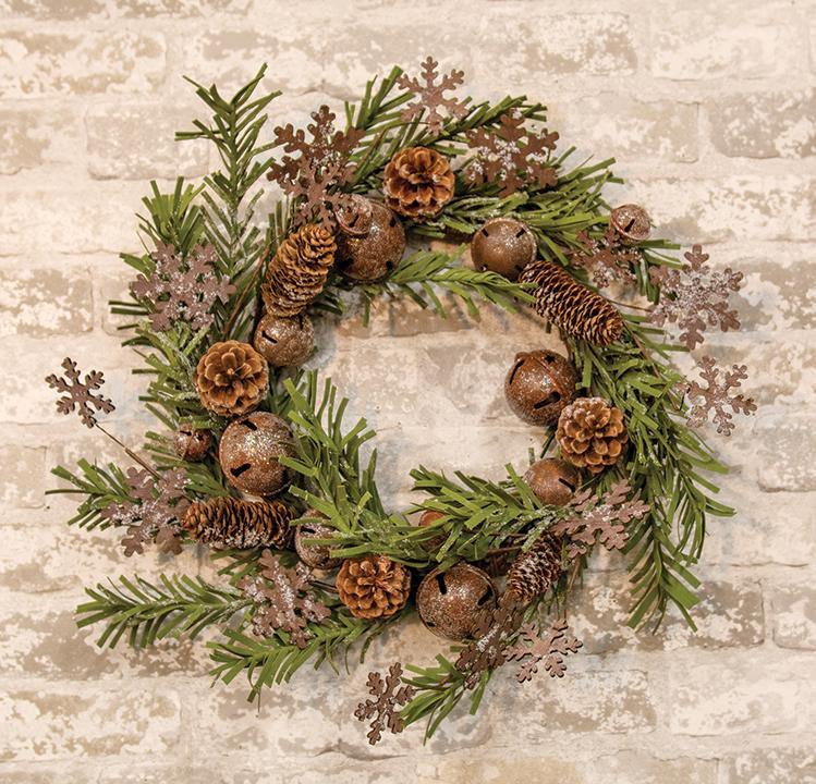 Rusty Glitter Bell & Snowflake Pine Wreath - The Fox Decor