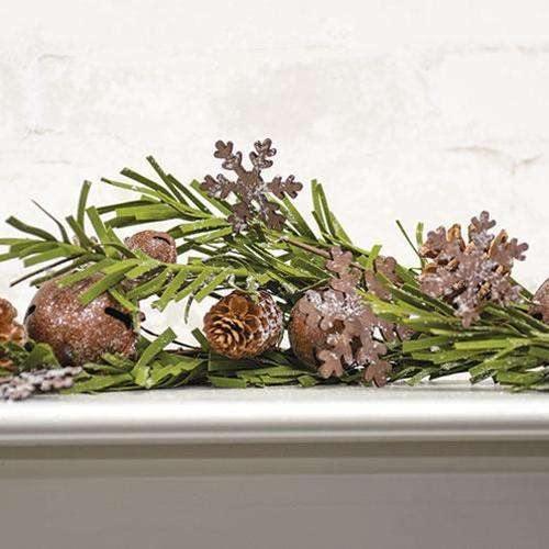 Rusty Glitter Bell & Snowflake Pine Garland, 4ft zoom