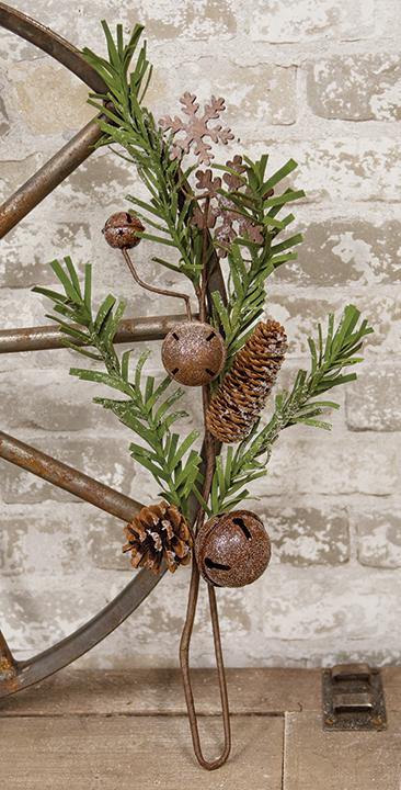 Rusty Glitter Bell & Snowflake Pine Spray, 24" - The Fox Decor