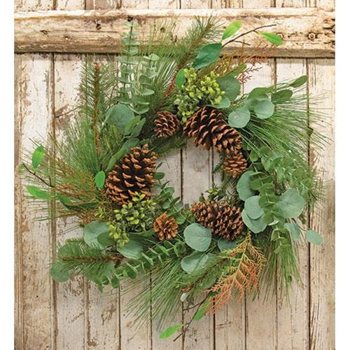 Lg Pine w/Leaf Wreath, 22" - The Fox Decor