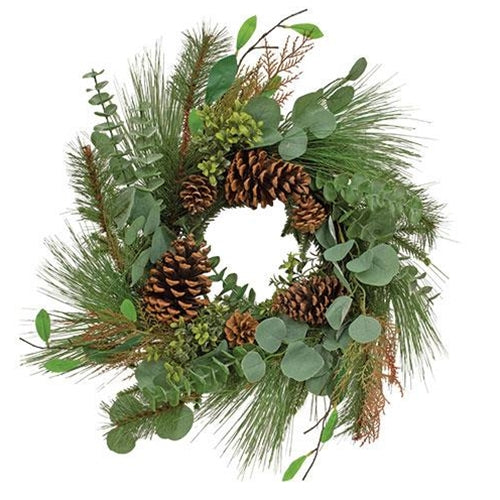 Lg Pine w/Leaf Wreath, 22" - The Fox Decor