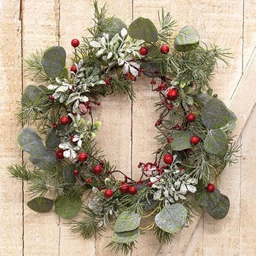 Snowy Holiday Red Berry & Bell Wreath