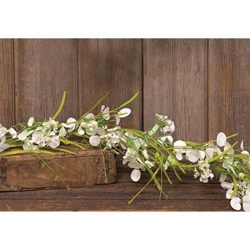 White Wild Flowers and Silver Dollar Garland, 4ft - The Fox Decor