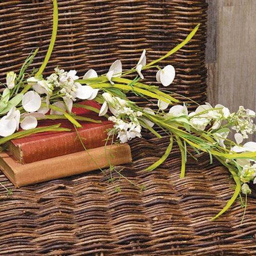 White Wild Flowers and Silver Dollar Garland, 4ft - The Fox Decor