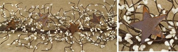 Pip Berry Garland With Stars, Ivory, 40"