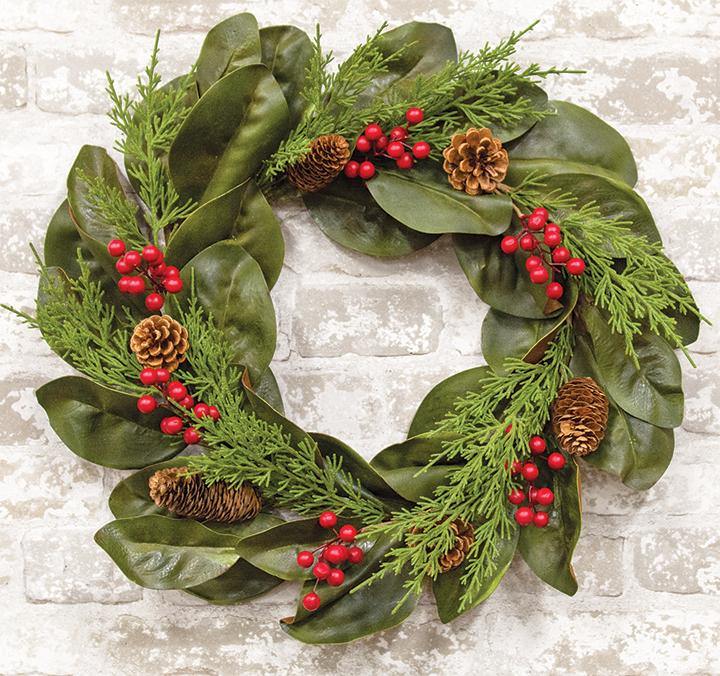 Yuletide Magnolia Wreath, 22" Christmas Decor - The Fox Decor