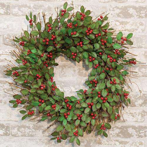 Holly Wreath w/Berry, 22" - The Fox Decor