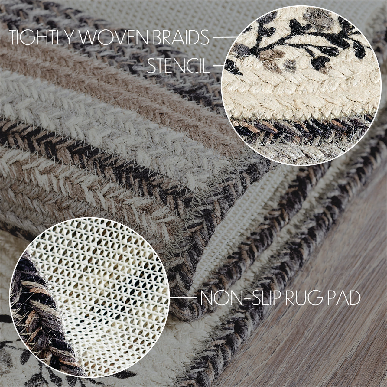 Floral Vine Jute Half Circle Welcome Braided Rug w/ Pad 19.5"x36" VHC Brands - The Fox Decor